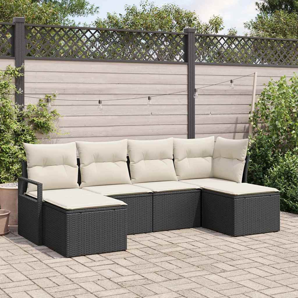 Garten-Sofa-Set mit Kissen mit Speicher 6 pcs Schwarz und Creme